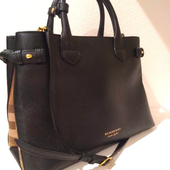 black burberry purse with plaid sides
